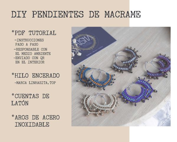 Kit DIY pendientes aro pequeños de macramé - Imagen 2